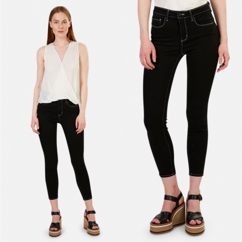 L’Agence Margot Skinny High Rise in Noir Contrast Jeans Women Size 26
